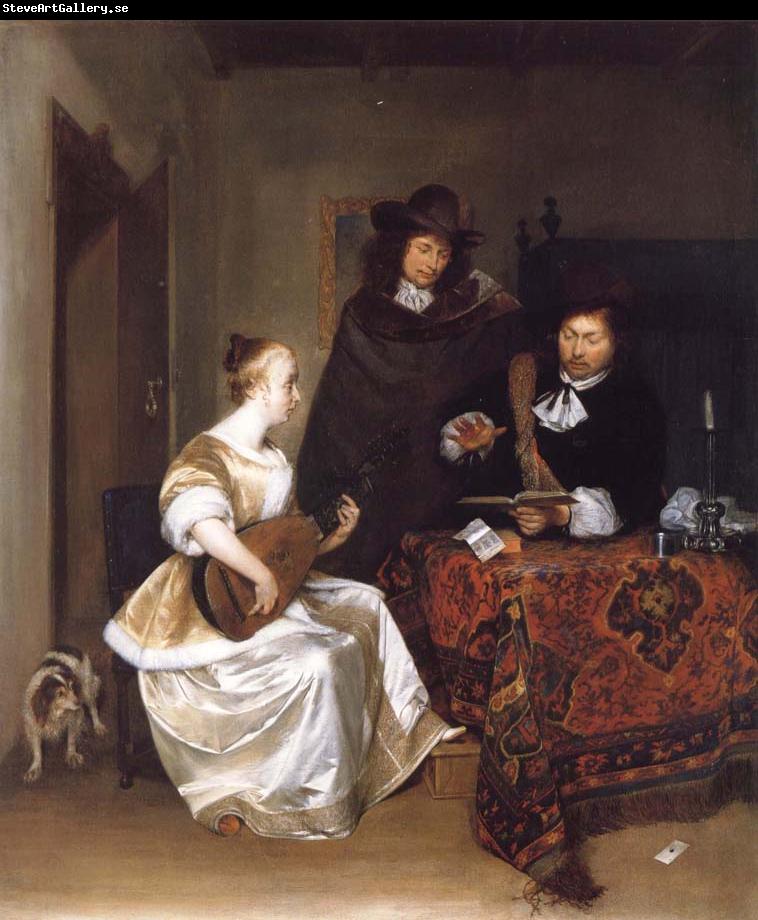 Gerard Ter Borch A Woman Playing a Theorbo to Two Men